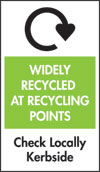 Label for Widely Recycled at Recycling Points, Check Locally, Kerbside